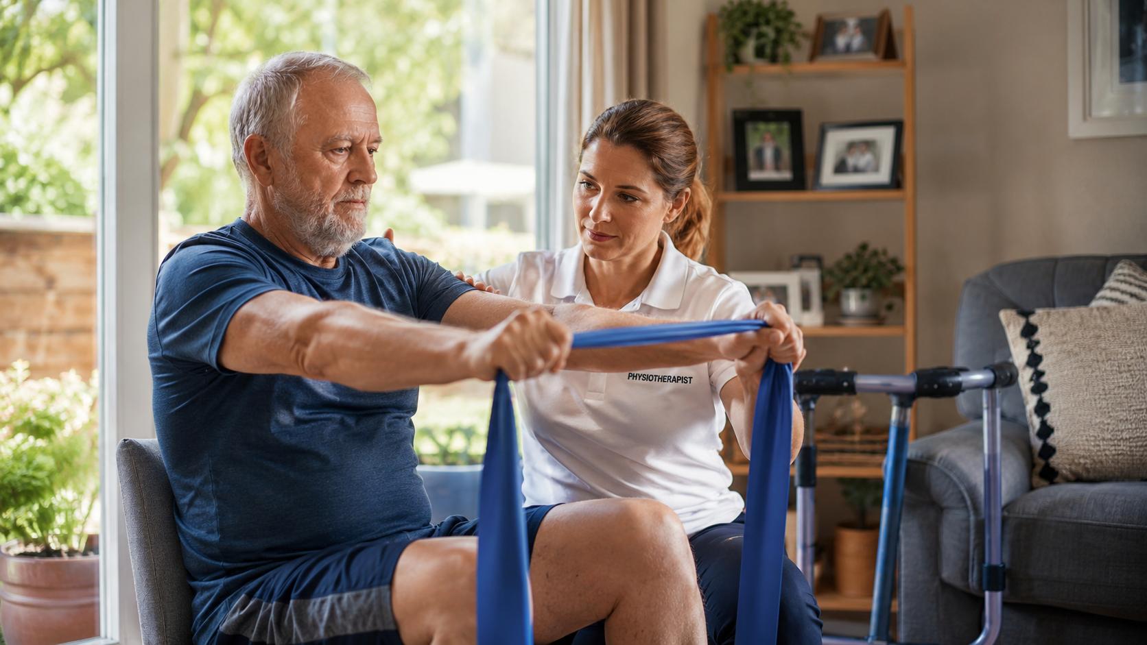 Patient undergoing rehabilitation at home